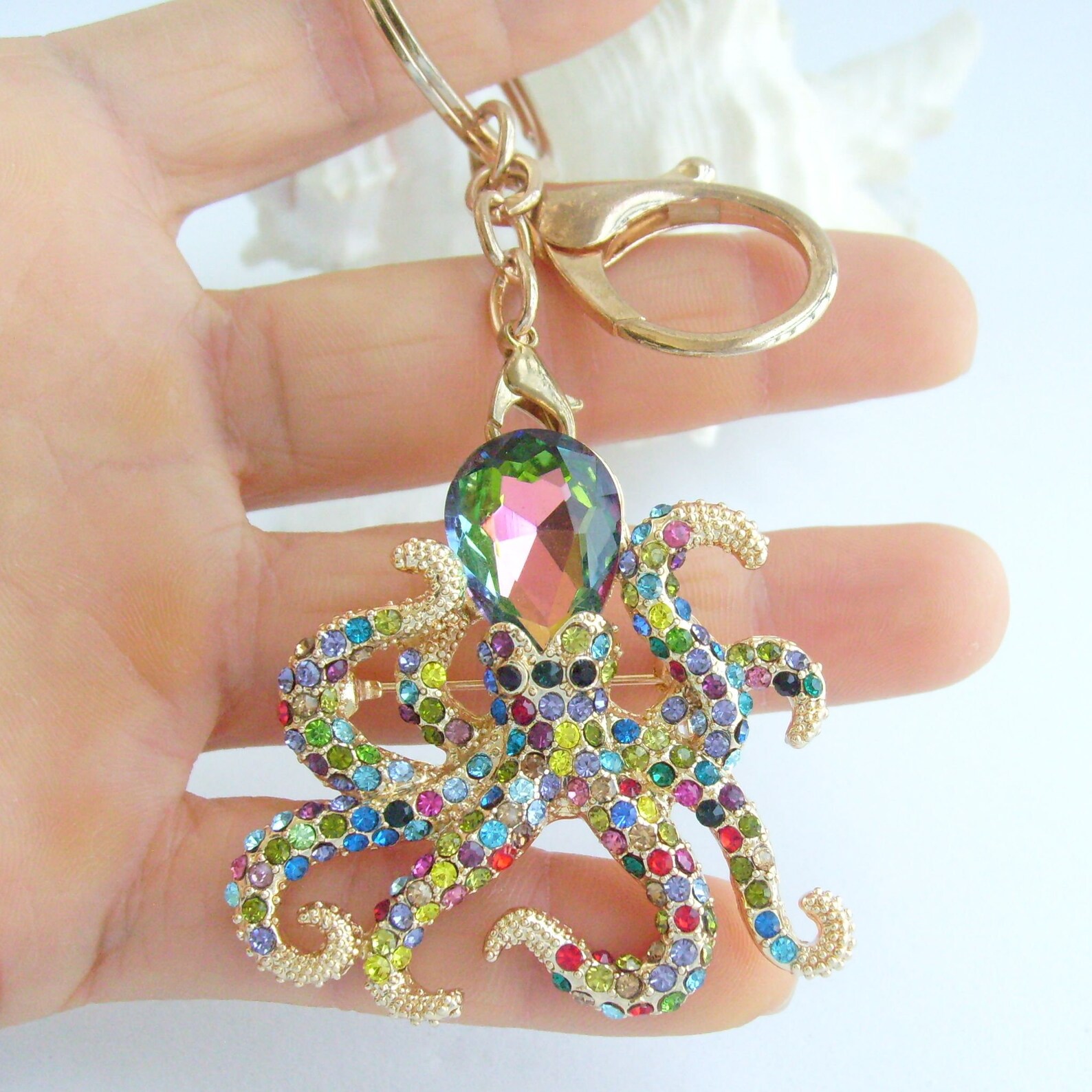Unique Rhinestone Crystal Octopus Key Chain Animal Key Holder Etsy