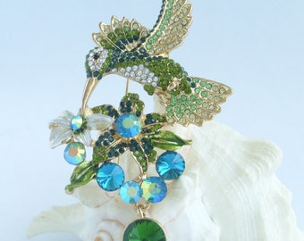 Unique Hummingbird Brooch Animal Bird Pin Rhinestone Crystal Pendant P025K