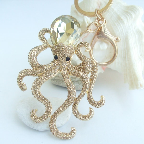Unique Octopus Key Chain Fish Key Holder Strass Crystal Pendentif Animal Key Ring D005K