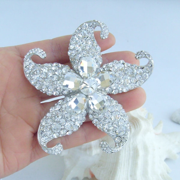 Wedding Bridal Rhinestone Crystal Starfish Brooch Pendant Bouquet Pin Jewelry P054K