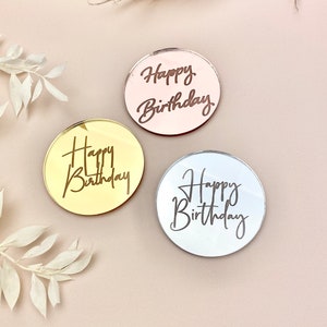 12pcs Silver Mirror Acrylic Happy Birthday Cake Discs | Reusable Cupcake Toppers & Cake Decorations