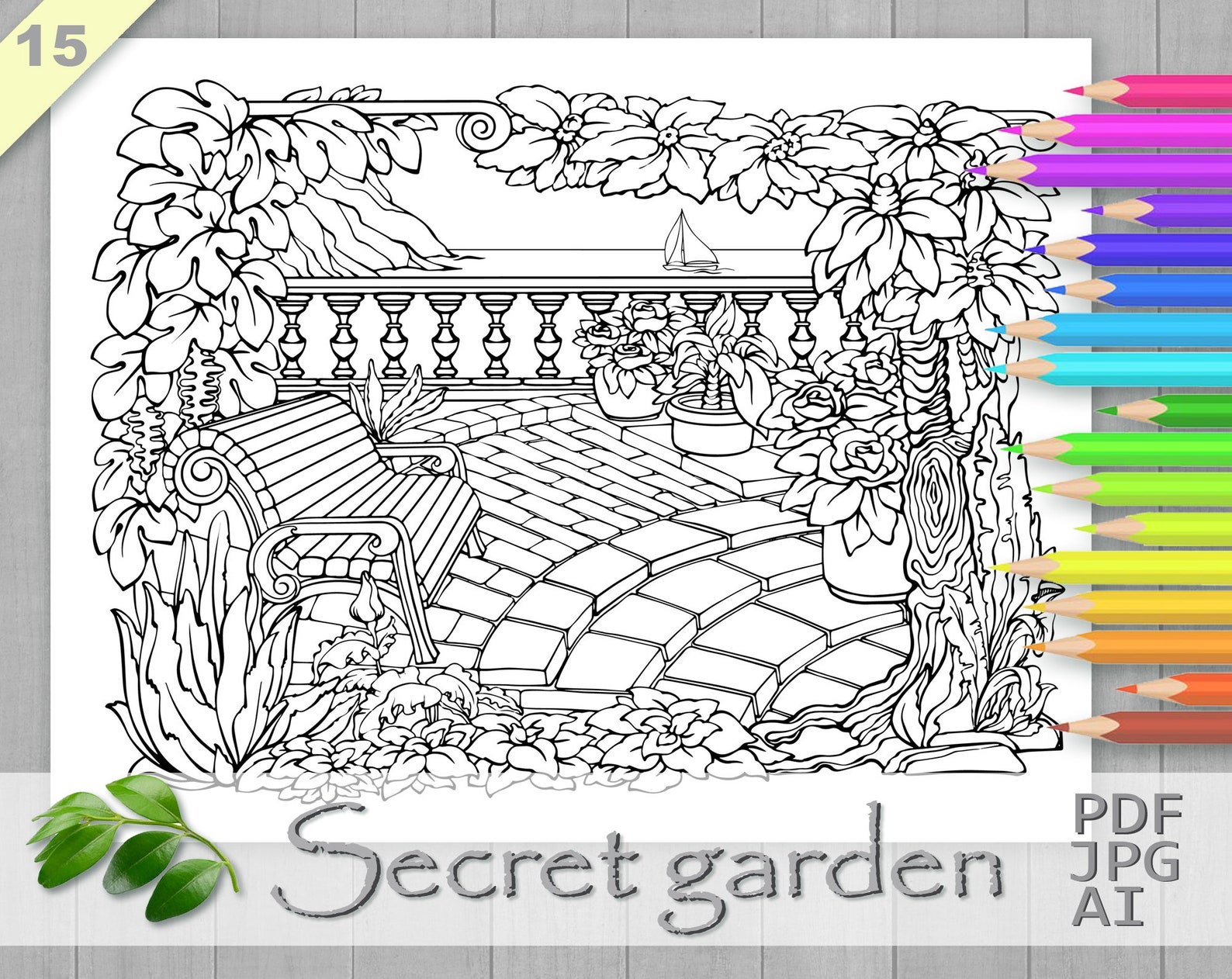 Secret Garden Coloring Page, Printable Adult Coloring Books PDF, Cozy