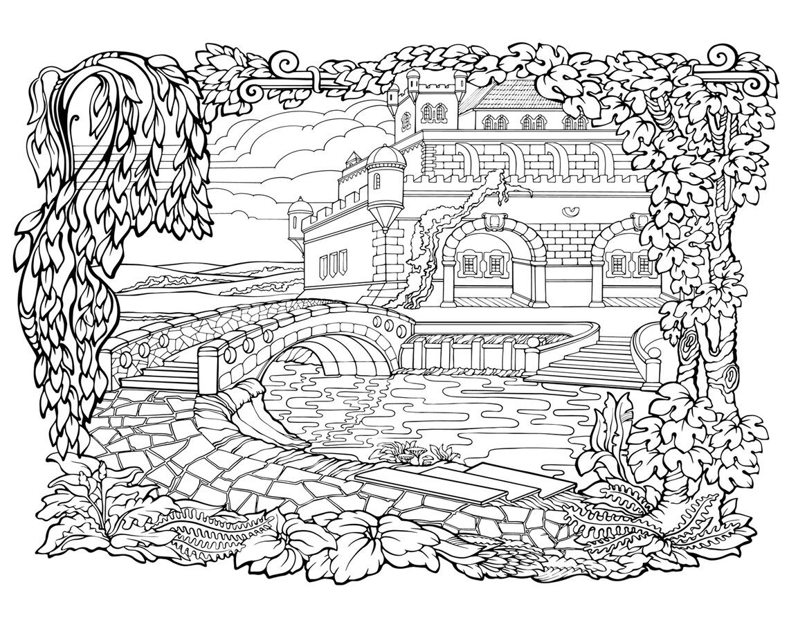 Little Cozy Town Coloring Page Printable Adult Coloring Etsy Canada