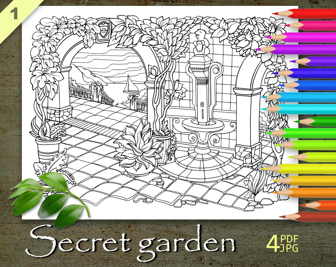 Secret Garden Coloring Page Printable Adult Coloring Book Etsy