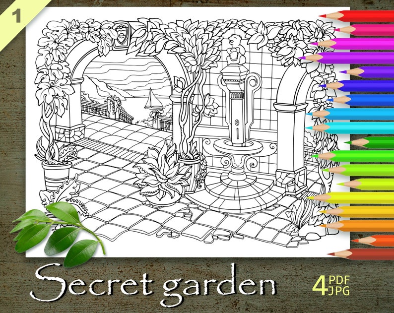 Secret Garden Coloring Page Printable Adult Coloring Book - Etsy