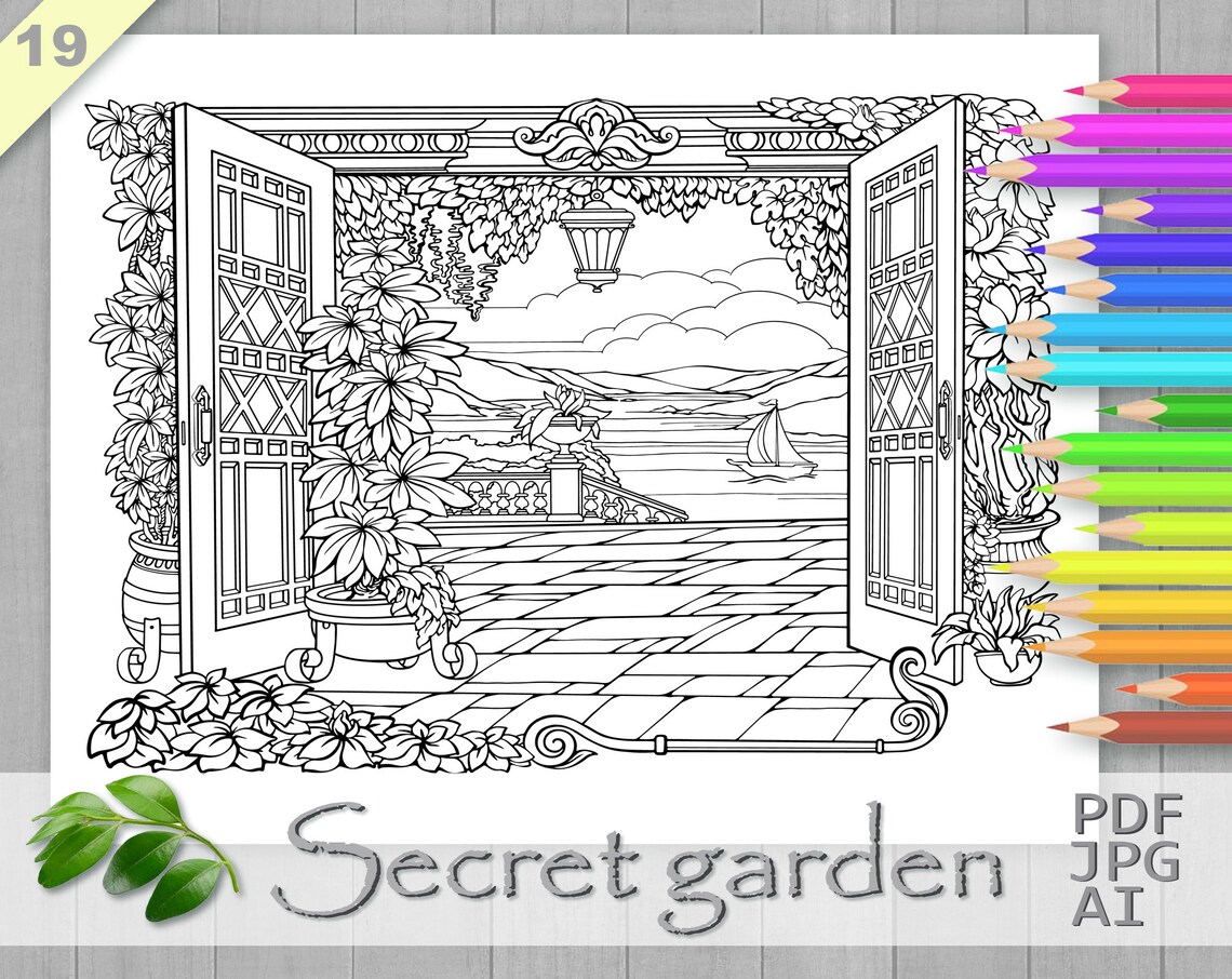 Secret Garden Coloring Page, Printable Adult Coloring Books PDF, Cozy ...