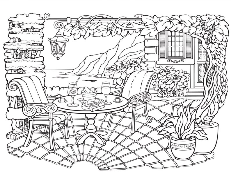 Little Cozy Town, Coloring Page, Printable Adult Coloring Books PDF