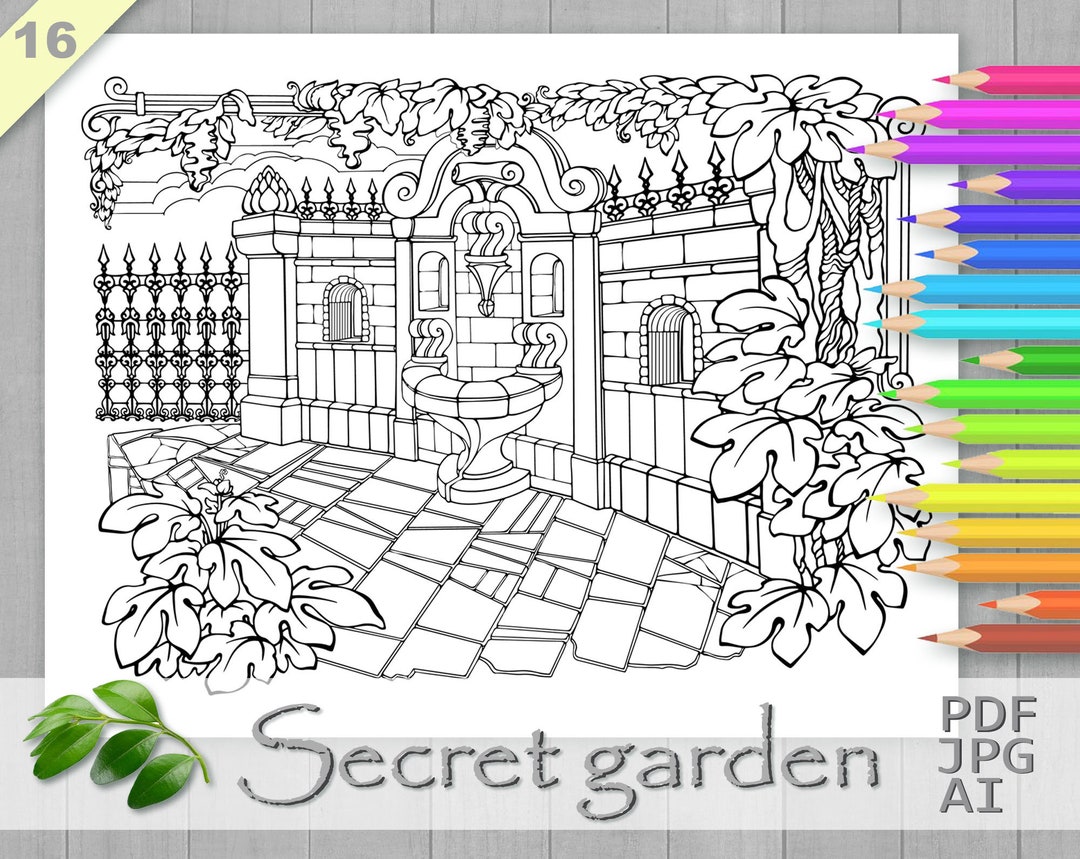 Secret Garden Coloring Page, Printable Adult Coloring Books PDF, Cozy ...
