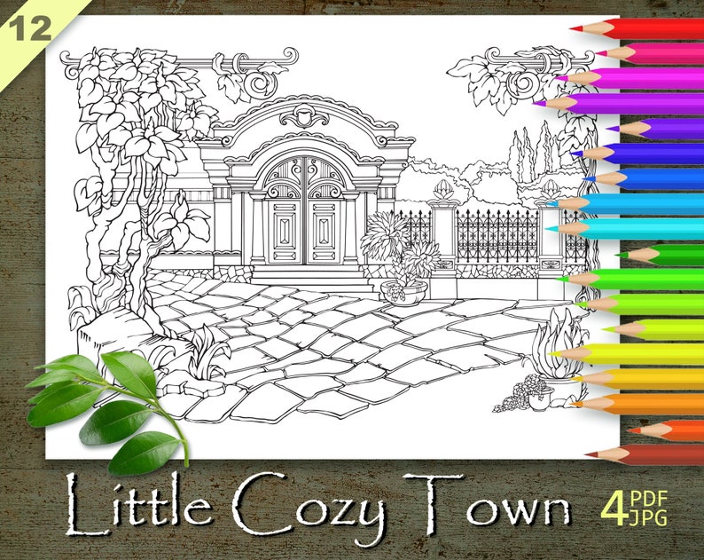 Little Cozy Town, Coloring Page, Printable Adult Coloring Books PDF