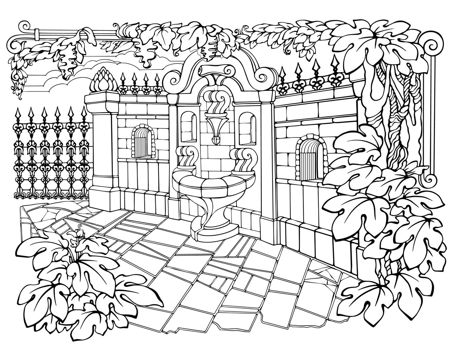 Secret Garden Coloring Page, Printable Adult Coloring Books PDF, Cozy