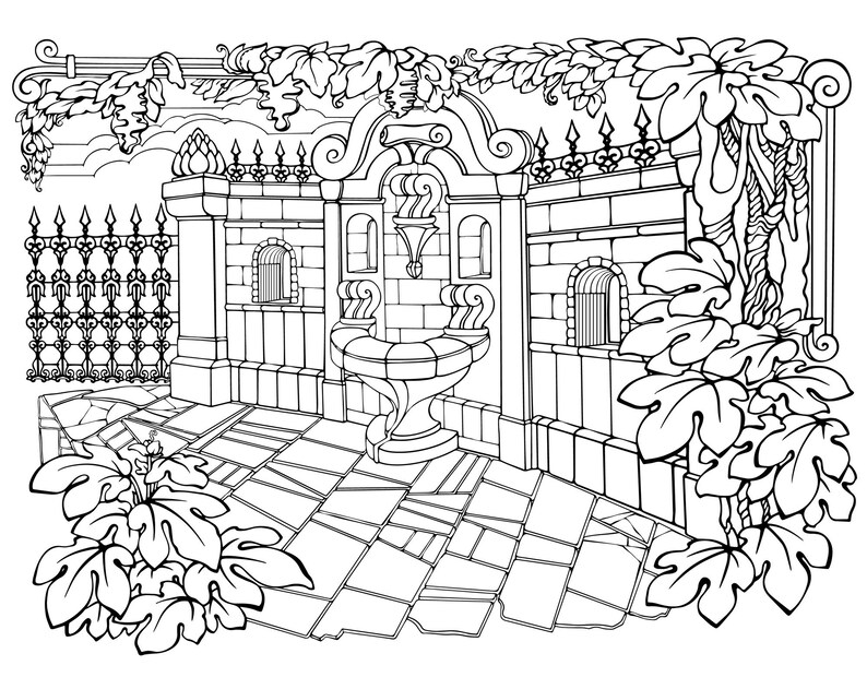 Secret Garden Coloring Page, Printable Adult Coloring Books PDF, Cozy