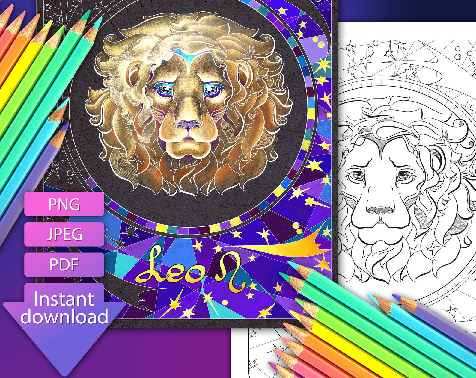 Leo Zodiac. Coloring Page. Zodiac Sign Print. Adult Coloring - Etsy