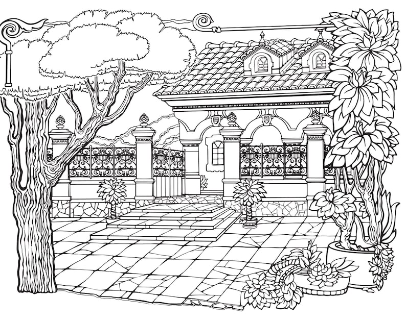 Little Cozy Town Coloring Page Printable Adult Coloring Etsy