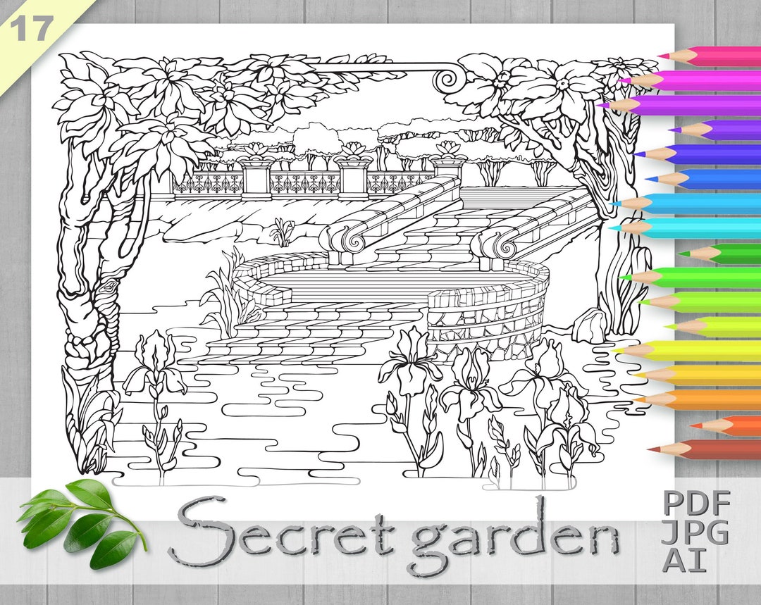 Secret Garden Coloring Page, Printable Adult Coloring Books PDF, Cozy ...