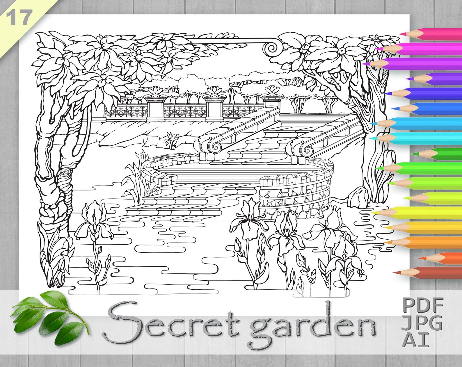 Secret Garden Coloring Page, Printable Adult Coloring Books PDF, Cozy