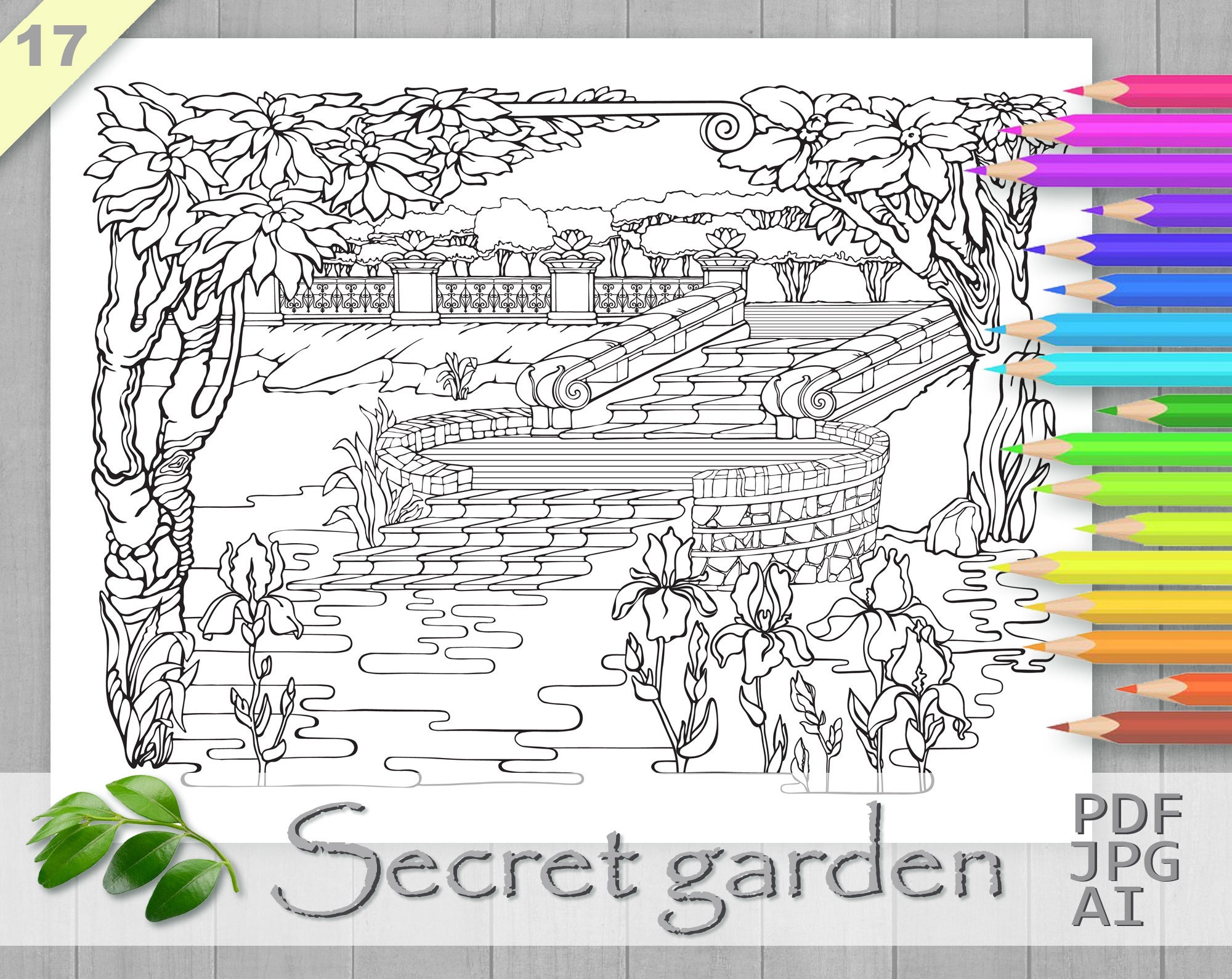 Secret Garden Coloring Page, Printable Adult Coloring Books PDF, Cozy
