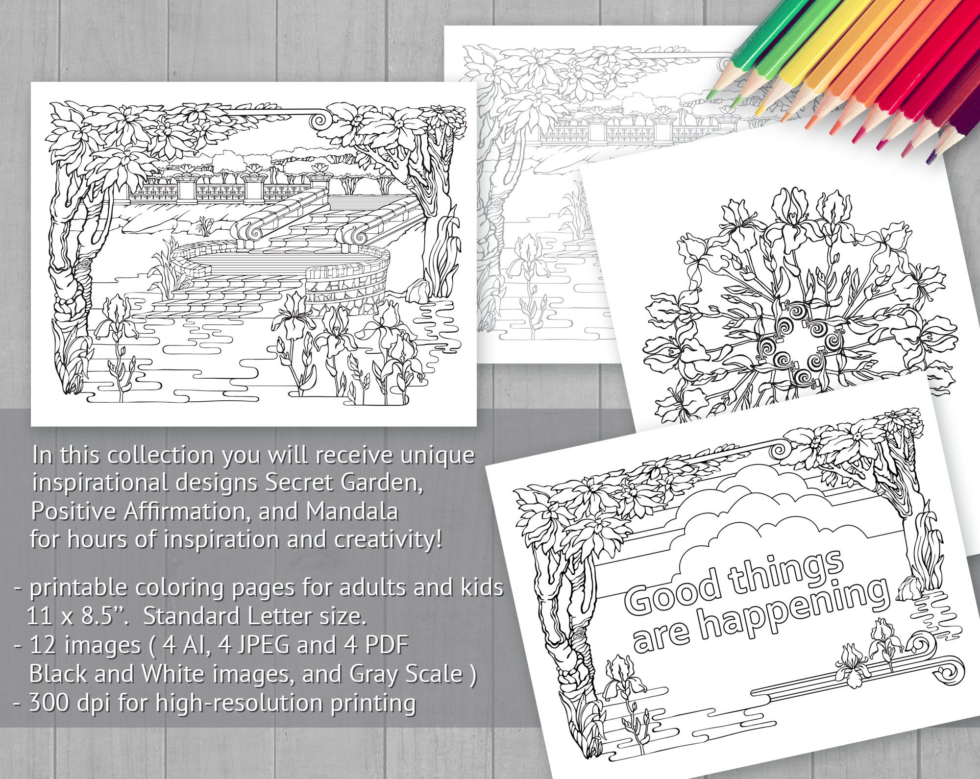 Secret Garden Coloring Page, Printable Adult Coloring Books PDF, Cozy