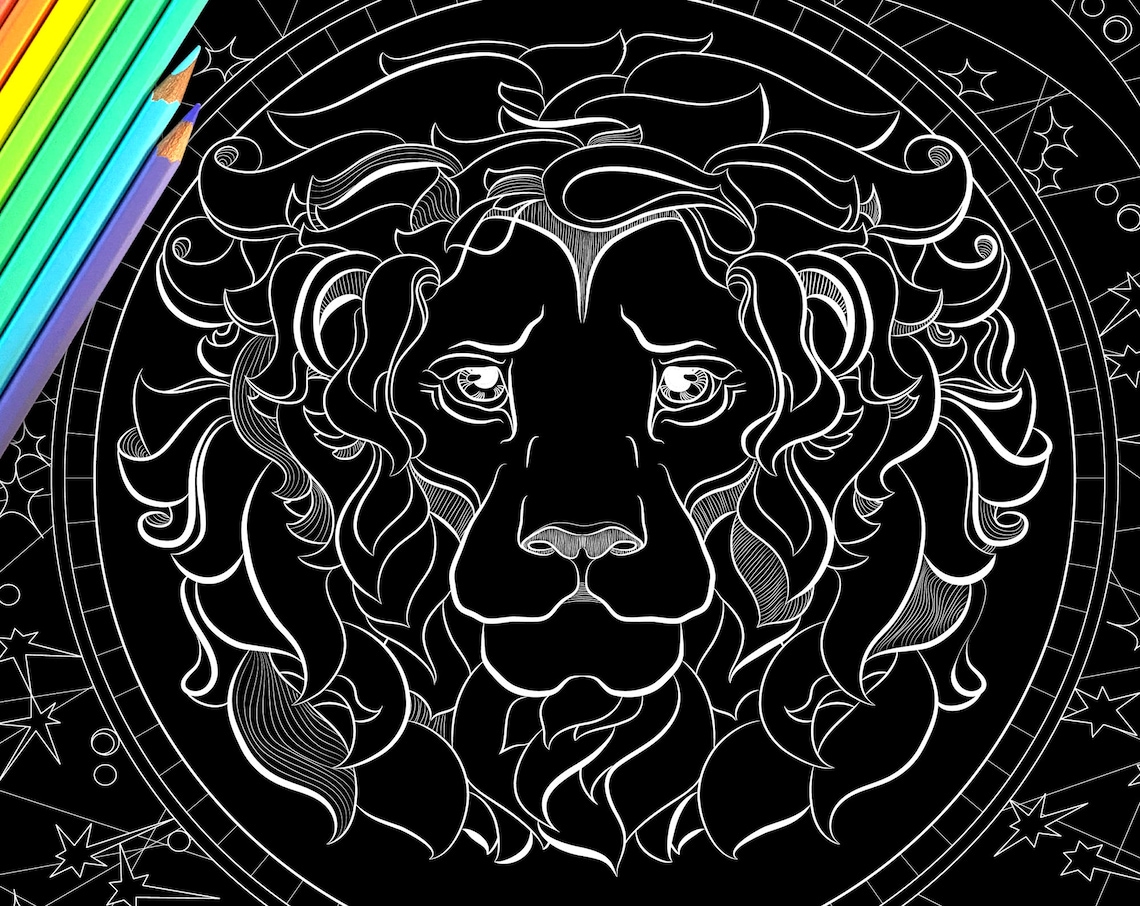 Leo Zodiac. Coloring Page. Zodiac Sign Print. Adult Coloring Books