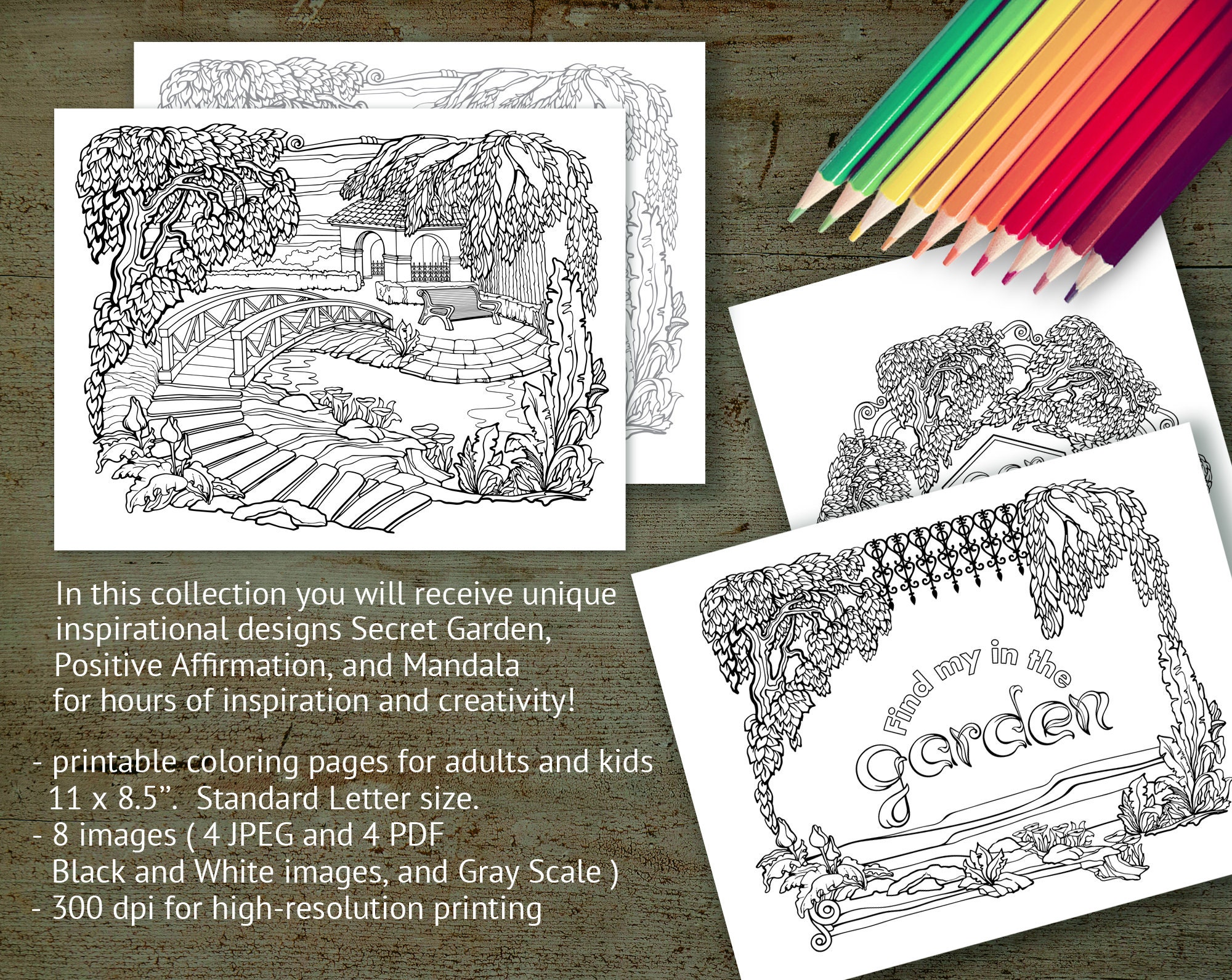 Secret Garden Coloring Page, Printable Adult Coloring Books PDF, Cozy