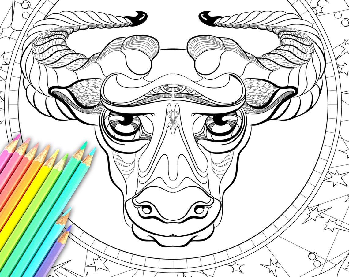 Taurus Zodiac Sign Printable Coloring Pages Adult. Astrology - Etsy Sweden