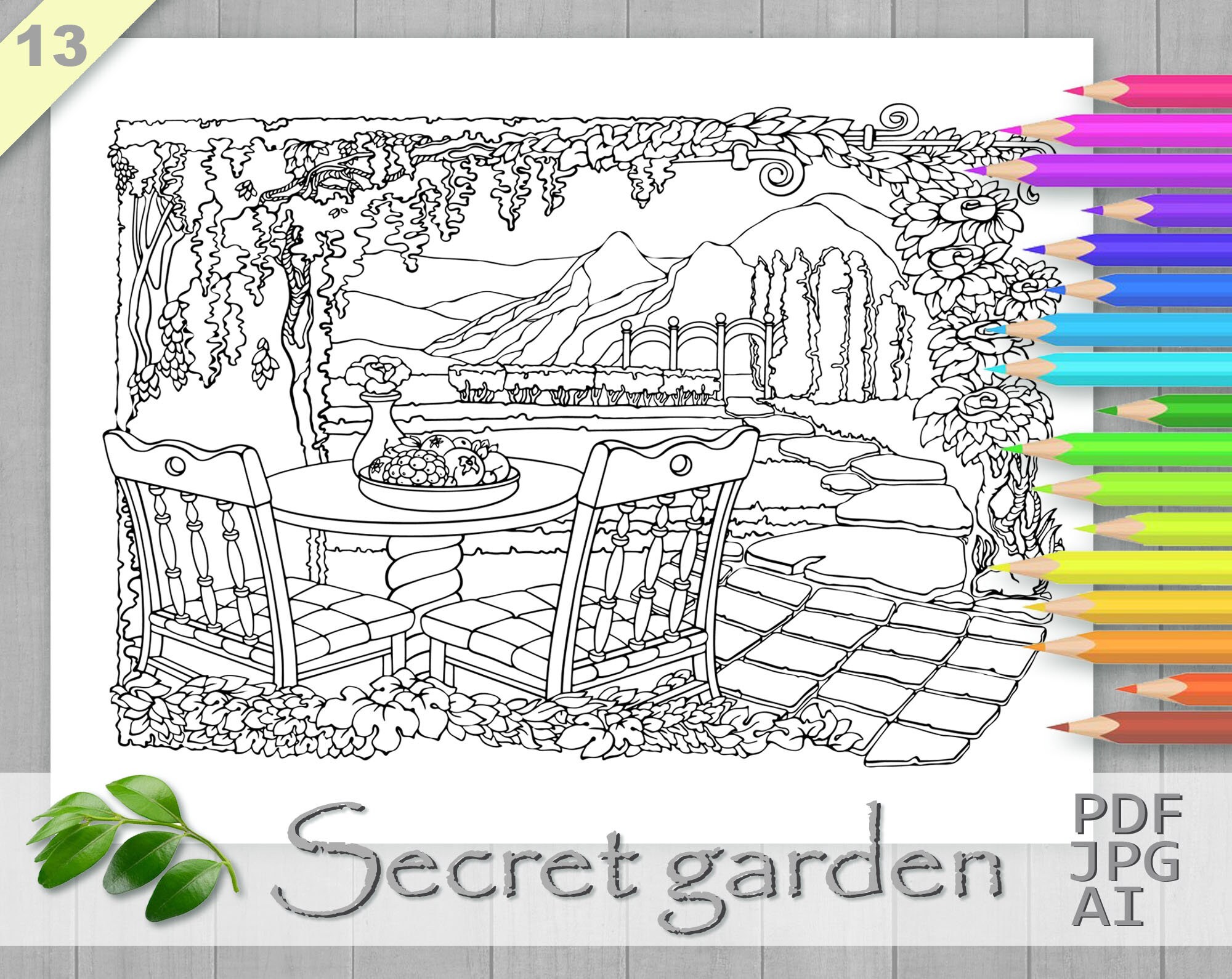 Secret Garden Coloring Page, Printable Adult Coloring Books PDF, Cozy