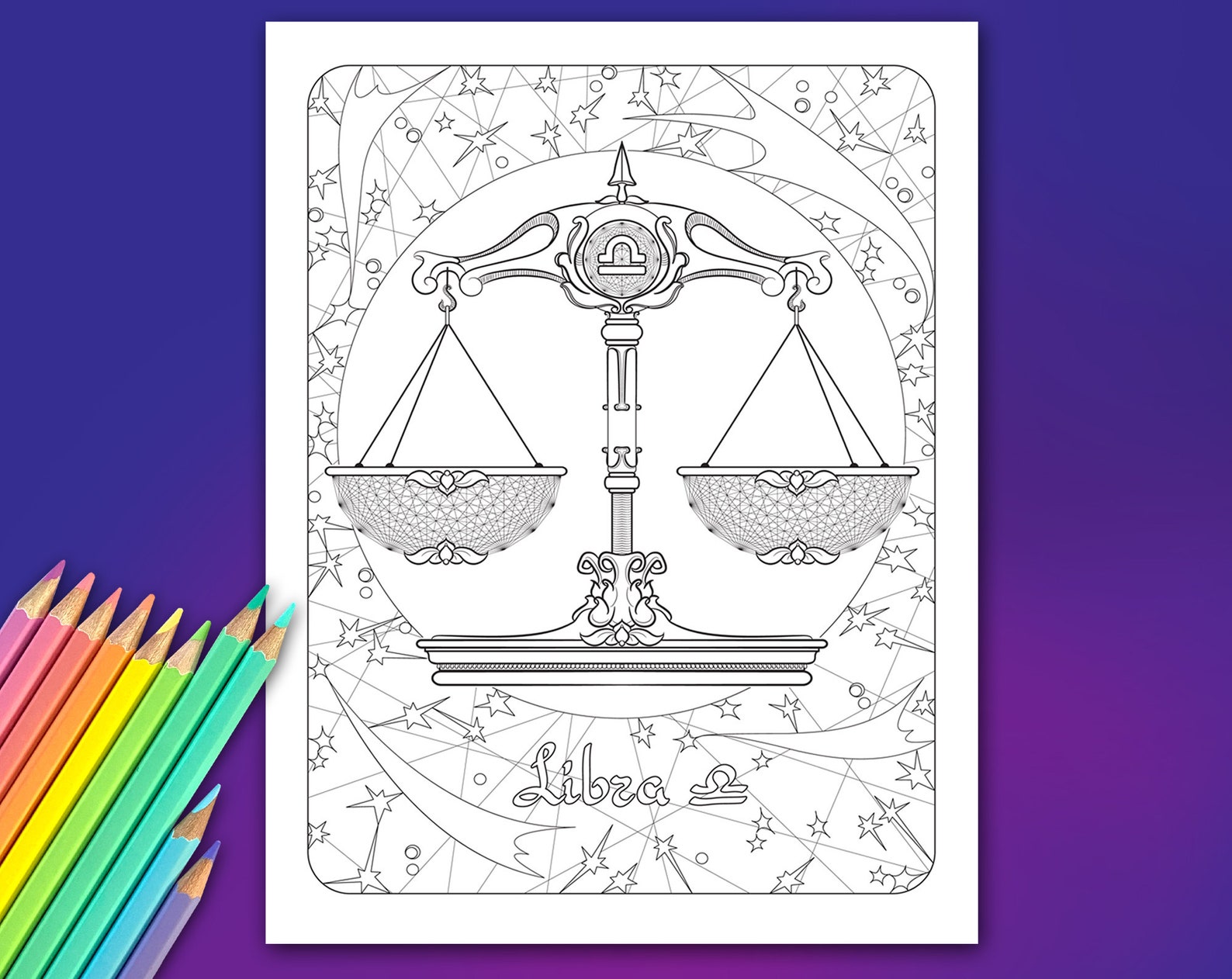 Libra Zodiac Sign Coloring Pages for Adult. Astrology - Etsy