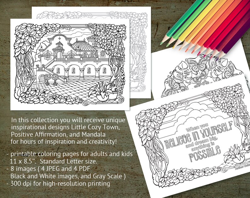 Little Cozy Town Coloring Page Printable Adult Coloring Etsy Canada