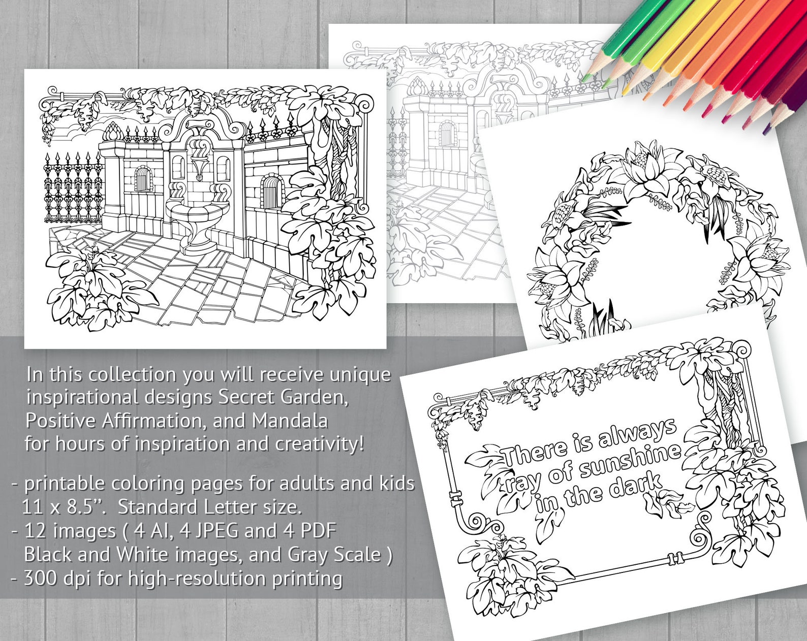 Secret Garden Coloring Page, Printable Adult Coloring Books PDF, Cozy