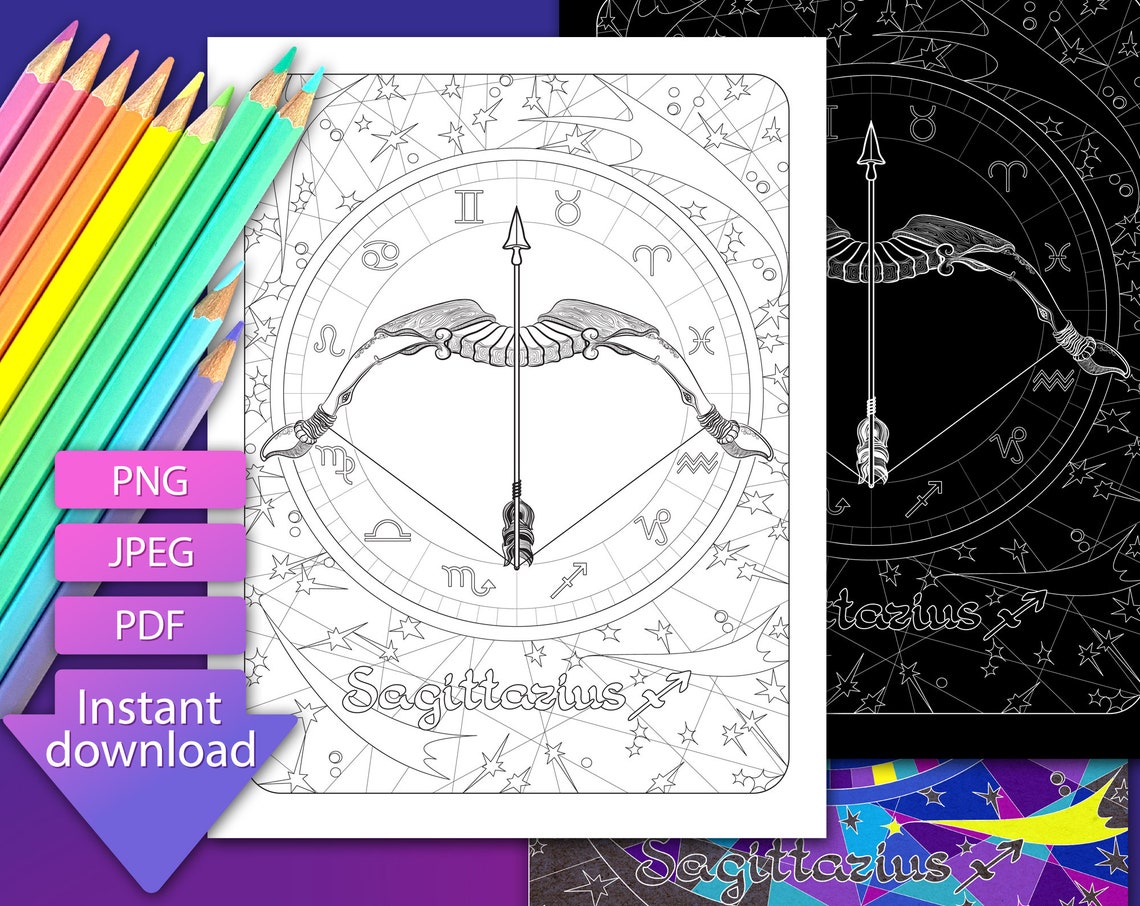 Sagittarius Zodiac Sign Coloring Pages for Adult. Astrology - Etsy