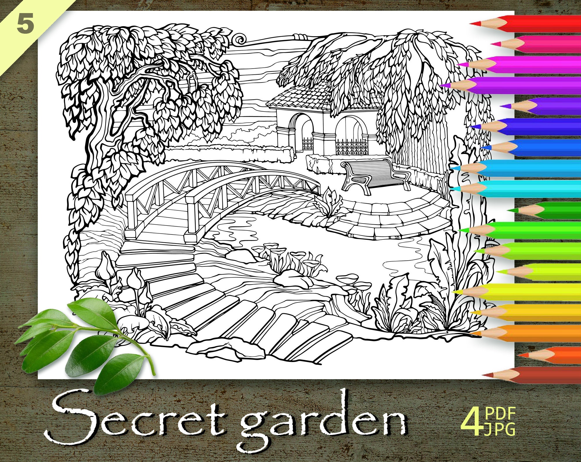 Secret Garden Coloring Page, Printable Adult Coloring Books PDF, Cozy