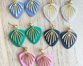 Triangle Fan Earrings, Polymer Clay Dangles, Handmade Earrings, Classic Earrings, Modern Earrings, Valentines Day Gift for Sister