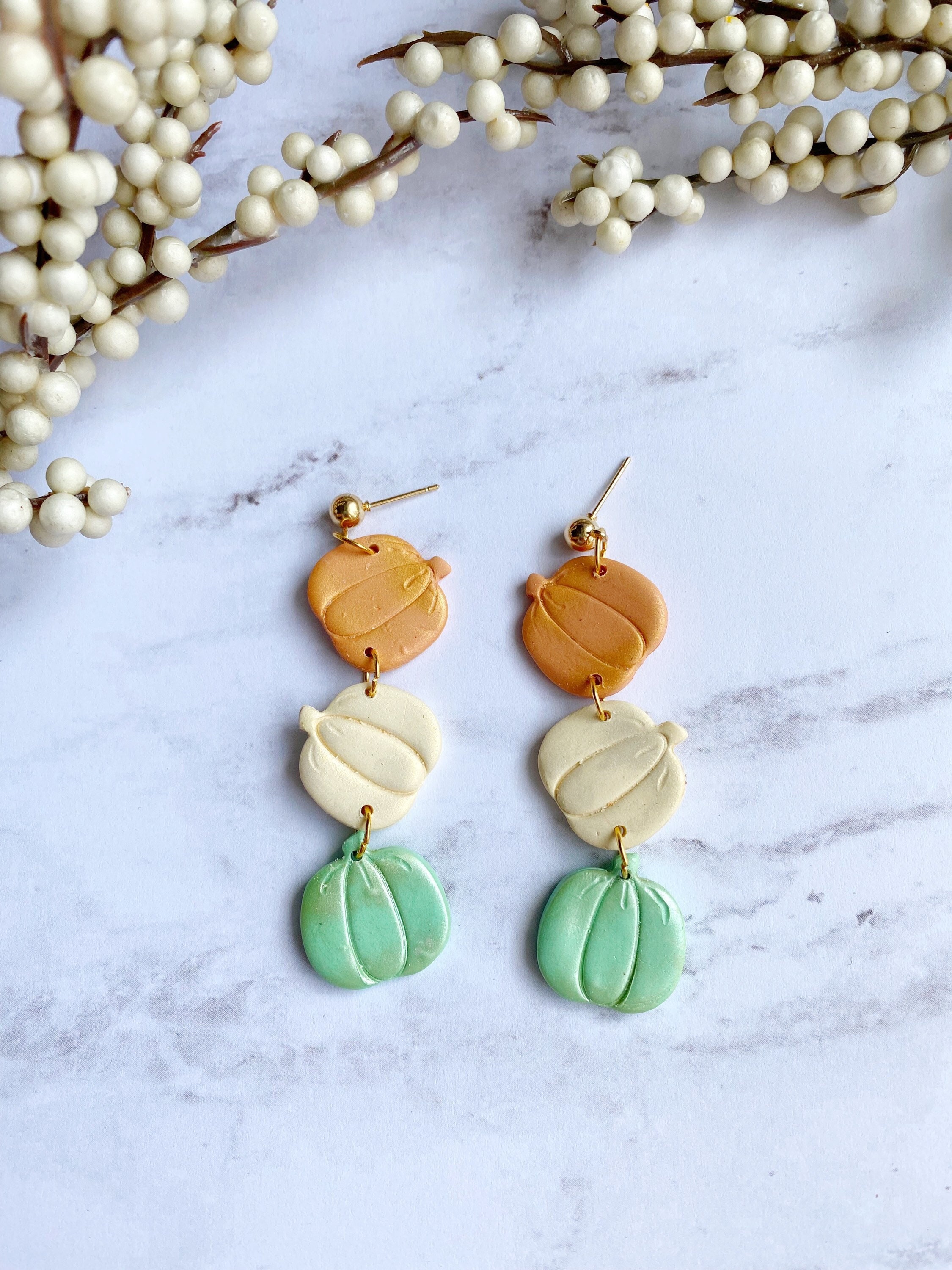 Pumpkin Clay Earrings Dangle Earrings Autumn Earrings Fall