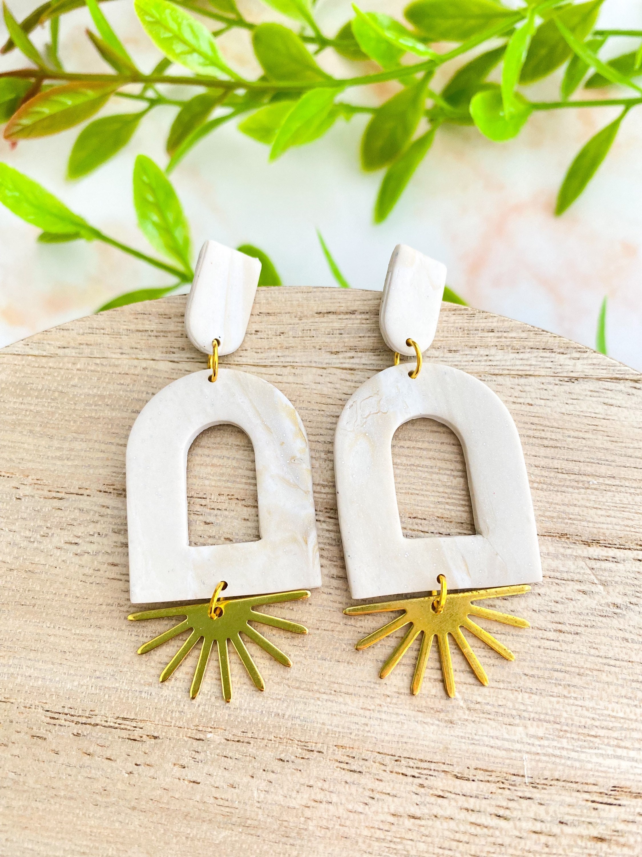 Buy Light Gold Closed Arch Dangles Polymer Clay Earrings