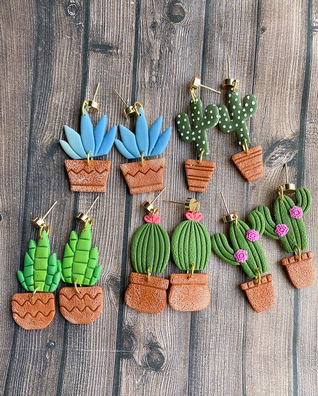 Polymer Clay Succulent Earrings Hanging Plant Earrings Bridal Earrings,  Floral Wedding Earrings