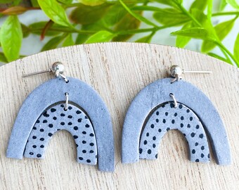 Gray Rainbow Dangles, Polymer Clay Earrings, Arch Earrings, Handmade Earrings, Statement Earrings, Birthday Gift for Best Friend