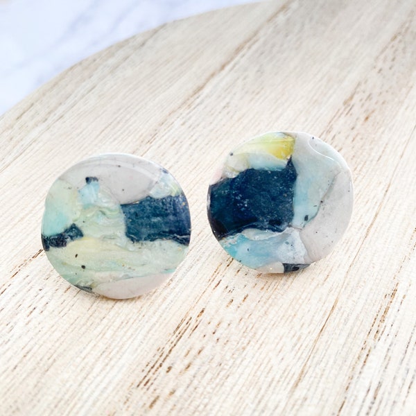 Faux Stone Polymer Clay Stud Earrings, Boho Style, Lightweight Earrings, Statement Earrings, Handmade Earrings, Birthday Gift for Friend