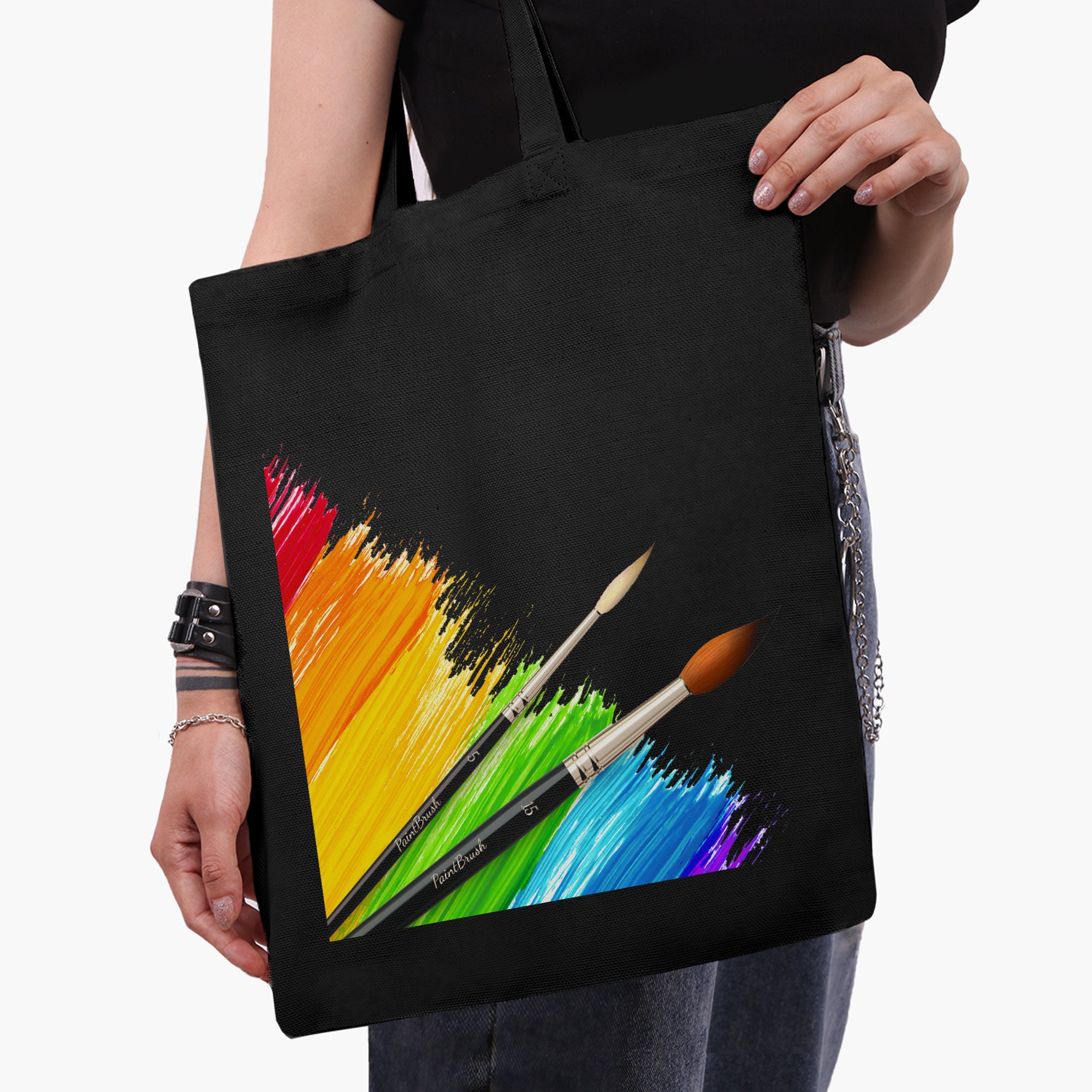 Art Brushes Tote Bag Artist Tote Bag Paints Reusable Grocery Etsy