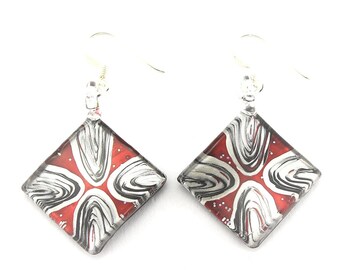 Handmade Red Painted Glass Earrings, Red Earrings, Art Earrings, Glass Earrings, Glass Art