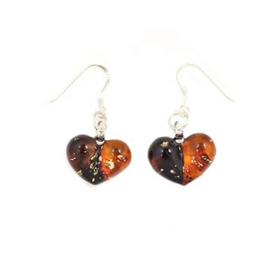 Red Orange Glass Heart Two-tone Earrings, Heart Earrings, Glass Heart Earrings