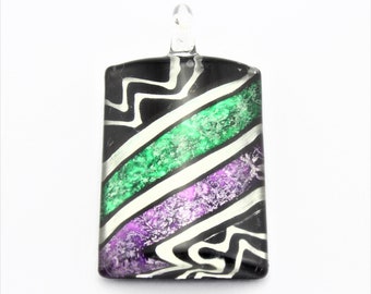 Multi Coloured Rectangle Glass Pendant Necklace, Glass Art