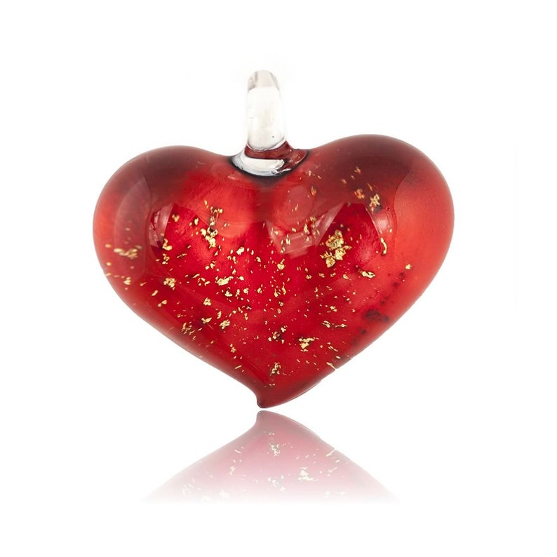 Red Heart Pendant Venetian Glass Handmade Necklace Gold Fleck Heart Shape Red Pendant