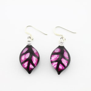 Pink Leaf Glass Earrings, Pink Earrings, Leaf Earrings, Glass Earrings