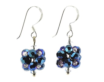 Navy Blue Glass Crystal Drop Earrings, Blue Earrings, Blue Bead Earrings