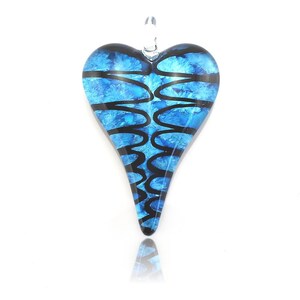 Blue Long Heart Pendant, Blue Heart Necklace, Glass Heart Pendant, Fantasy Art Pendant, Glass Art