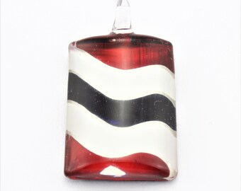 Red White and Black Rectangle Glass Pendant Necklace, Wavy Pendant, Glass Art