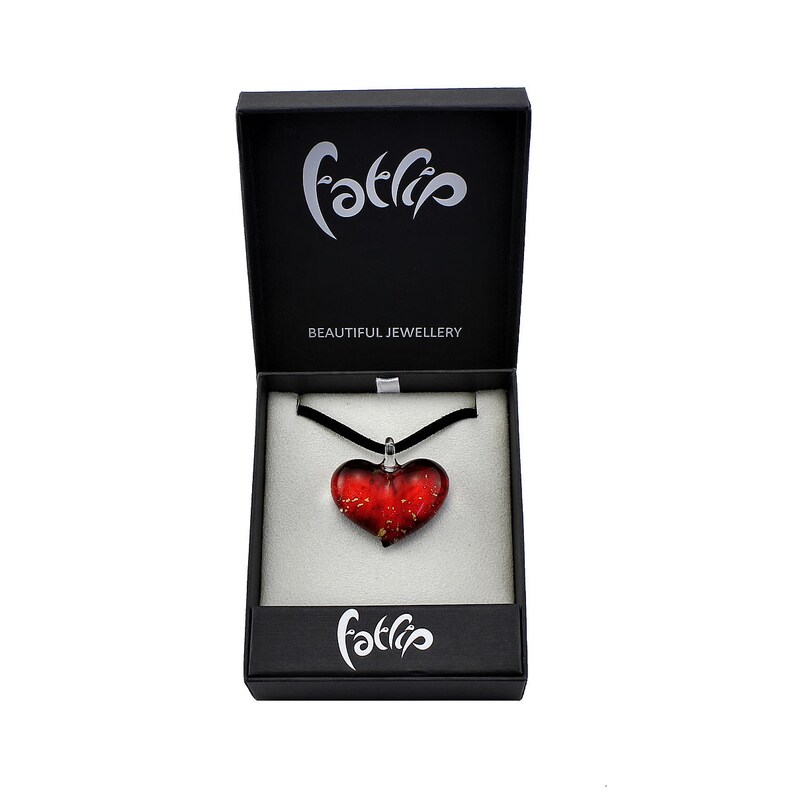 Red Heart Pendant Venetian Glass Handmade Necklace Gold Fleck Heart Shape Red Pendant