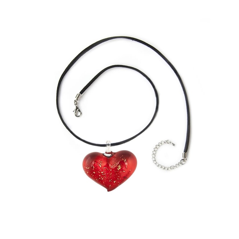 Red Heart Pendant Venetian Glass Handmade Necklace Gold Fleck Heart Shape Red Pendant