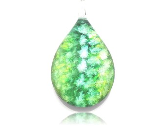 Green Glass Teardrop Pendant Necklace,Green Pendant, Green Necklace