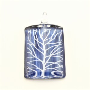 Blue Rectangle Glass Pendant Necklace, Blue Pendant, Blue Necklace, Glass Art