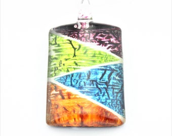 Multi Coloured Rectangle Glass Pendant Necklace, Glass Art